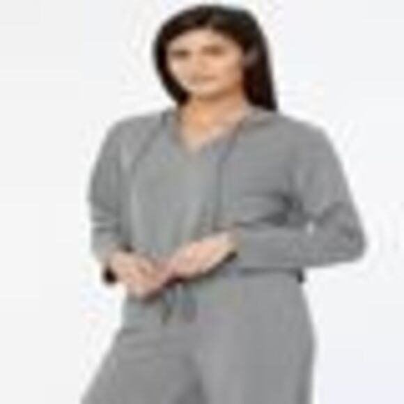 NYDJ Cropped Hoodie In Light Heather Grey L - Picture 3 of 3
